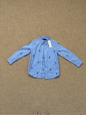 Janie & Jack Holiday Nutcracker Blue Oxford Button-up Shirt, Size 5, NWT
